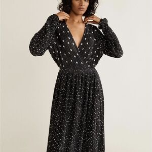 Mango Black and White Polka Dot Long Sleeve Dress